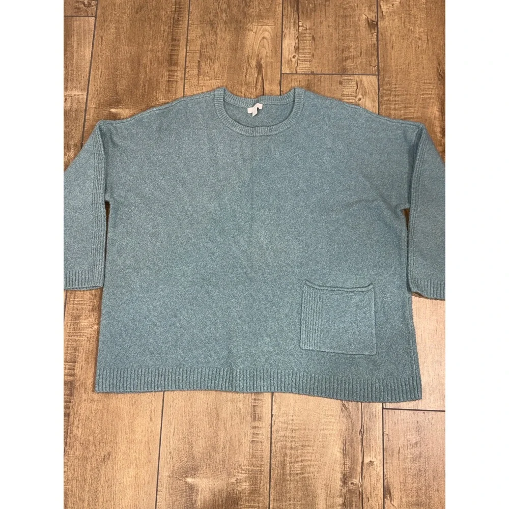 Pure Jill Petite XL Blue Sweater Knit Pullover‎ Pocket Crewneck